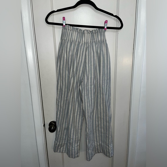 Madewell Pants Small Blue Cream Stripe Wide Leg Linen High Waisted - Picture 6 of 6